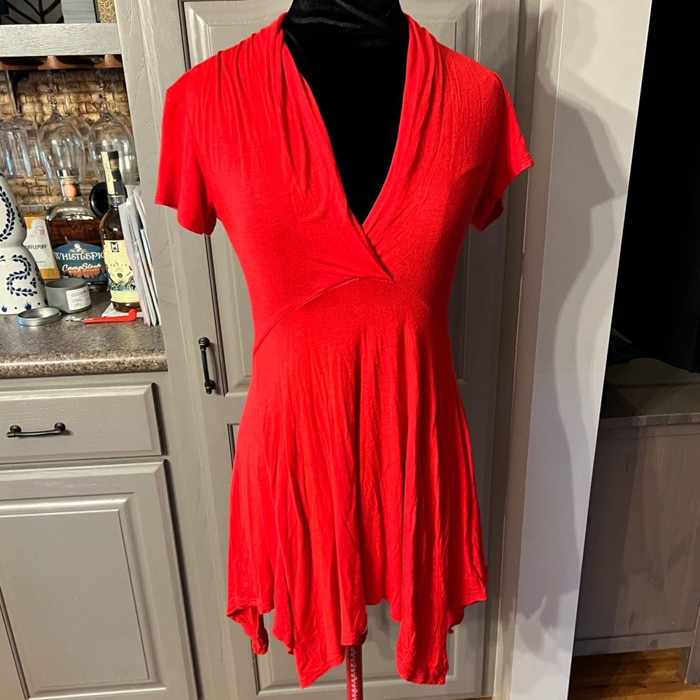 Made by Johnny Red Fit and Flare Tunic Length V-Neck Top